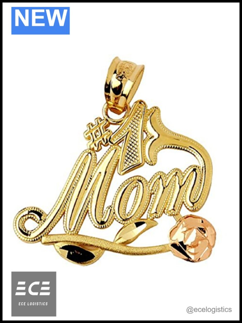 10k Two-Tone Yellow and Rose Gold Flower #1 Mom Bracelet Charm